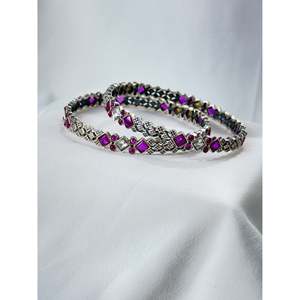 925 Silver Rawa Silver Bangles Single Piece Crystal <b>Bracelet</b> with <b>Ruby</b> Zircon and Semi-Precious Stone - Product Image 1