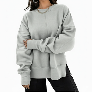 Haut de gamme fendu femmes sweat 100% coton matériel respirant goutte épaule col rond sur mesure Logo impression - Product Image 4