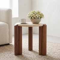 Table d'appoint ronde moderne en travertin, table d'appoint en bois massif, table basse en marbre, mobilier de maison, vente en gros, fabricant sur mesure