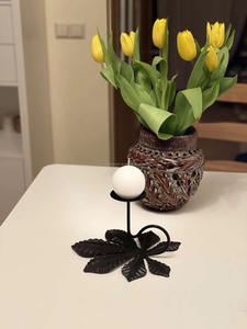 Unique Chestnut Leaf-Shaped Wrought Iron Candleholder Stylish Iron ART Design <b>Black</b> Base for Home Decor Metal Candle Jar Display - Product Image 5