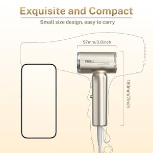 Sèche-cheveux miniature de luxe Binwang V60, haute vitesse, portable, 1200W, tension universelle, ionique, avec diffuseur, coffret cadeau, 4 couleurs - Product Image 4