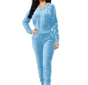 Streetwear femmes et velours recadrée ensemble Patchwork coton costumes deux pièces ensemble best-seller professionnel hiver surdimensionné survêtement - Product Image 5