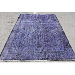 Alfombra de lana morada Vintage de 6x7 pies, área grande clásica, retazos rectangulares turcos con respaldo de látex para pasillo o habitación - Product Image 1