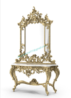 Table console en or royal antique Coiffeuse vintage de luxe en bois avec tables console de dressing dorées