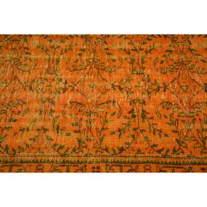 Tapis turc vintage grande surface 3.1x6.1ft Rectangle Patchwork Design en laine vert orange support en latex pour couloir chambre - Product Image 5