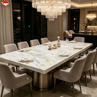 Table à manger élégante en marbre bleu Maldives avec plateau tournant, table basse en marbre bleu lac et comptoir d'îlot design banquette