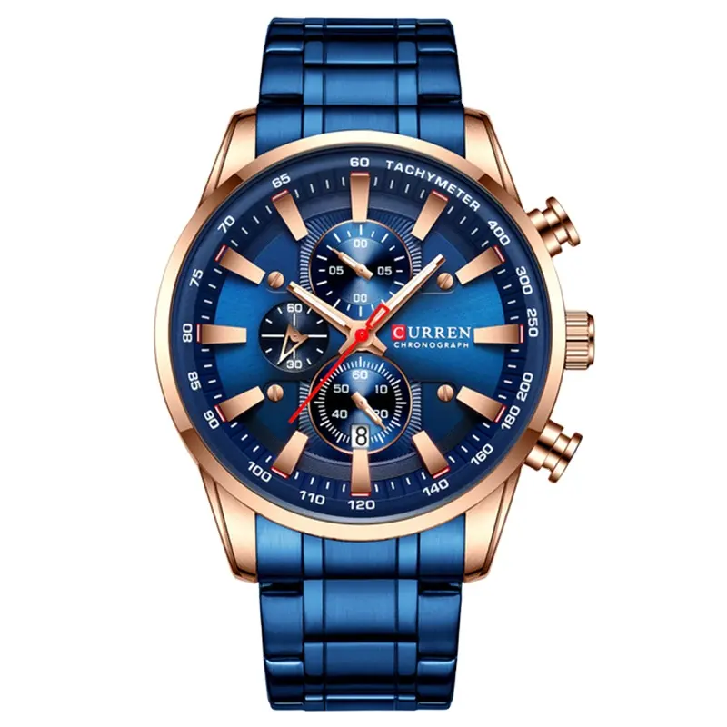 CURREN-Reloj de pulsera deportivo de acero inoxidable para hombre, cronógrafo masculino, de marca de lujo, plata, azul, de negocios, 8351