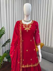Traje Sharara Bordado Premium para Mujer, Atuendo Tradicional Indio con Dupatta para Bodas, Festivales y Eventos - Product Image 3
