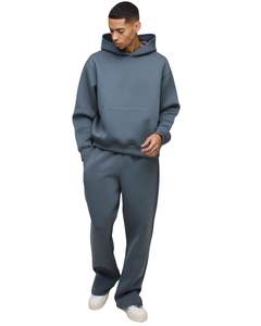 Ensemble de survêtement pour homme en molleton de coton gris anthracite avec capuche et pantalon de jogging, streetwear décontracté d'hiver - Product Image 1