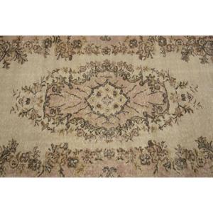 Alfombra turca Vintage 3,1X6 pies Beige clásico área grande felpa de lana con respaldo de látex patrón de retazos para decoración de habitación de pasillo - Product Image 5