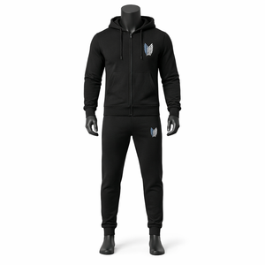Conjunto Deportivo Personalizado con Logotipo, Sudadera con Capucha Negra Unisex, Pantalones Deportivos, Felpa de Algodón, Ropa Deportiva Urbana de 2 Piezas - Product Image 1