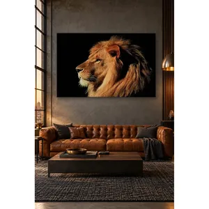 Profil du lion Fida avec crinière orange sur fond noir, impression sur toile - Product Image 3
