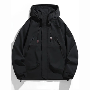 Chaquetas bomber Cordura de secado rápido para hombre, prendas de vestir exteriores informales para hombre al por mayor, con capucha, botón de bolsillo, decoración, patrón sólido, ajuste Extragrande - Product Image 2