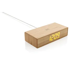 5W Eco-Friendly <b>Bamboo</b> Wireless Alarm Desk & <b>Table</b> Clock Innovative Gadgets - Product Image 1