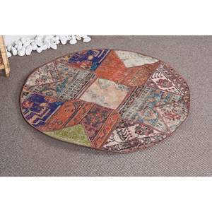 Classic <b>Boho</b> Beige Wool <b>Rug</b> 3.3 X 3.3 ft Patchwork Design Handmade Latex Backed for Bedroom or Living Room for Teens - Product Image 2