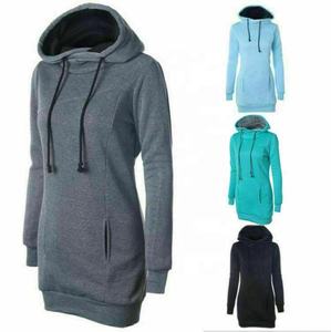 Sudadera larga con capucha para mujer, Jersey informal con bolsillo - Product Image 1