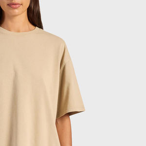 Camisa informal de algodón 100% de alta calidad para mujer, Camiseta holgada transpirable de manga corta, camiseta de talla grande con patrón sólido, logotipo personalizado de 300gsm - Product Image 2