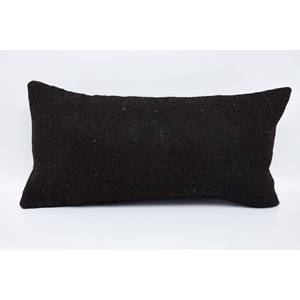 Coussin Patchwork Kantha en laine noire à rayures subtiles de 12x24 pouces Coussin tissé vintage - Product Image 1