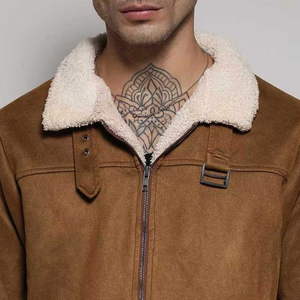 Recién llegado, entrega rápida, precio con descuento, chaqueta de cuero de ante para hombre, cuello levantado, cremallera, ropa de invierno, chaqueta de ante OEM 2025 - Product Image 6
