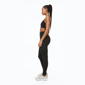 Breathable 100% Cotton <b>Black</b> Spandex Material Mid Waist Basic Yoga <b>Leggings</b> Women Fitness Seamless Yoga <b>Leggings</b> - Product Image 3