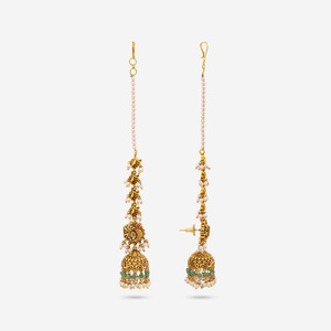 Boucles d'oreilles pendantes vintage à pompons, finition dorée, pierre rubis-verte, tendance 2022, pendentif religieux en alliage de zinc, pour mariage - Product Image 4