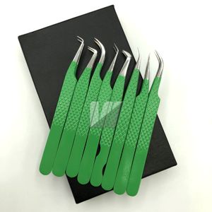 Juego de pinzas para pestañas profesionales de acero inoxidable con logotipo personalizado, extensión de pestañas verdes sostenibles, Punta puntiaguda, versátil - Product Image 3