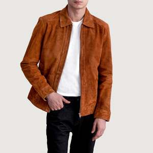 Autumn Luxury Sheep Skin <b>Leather</b> <b>Jacket</b> in Inferno Brown <b>Suede</b> XS to 6XL Zippered Closure with Coated Chains for Men - Product Image 1