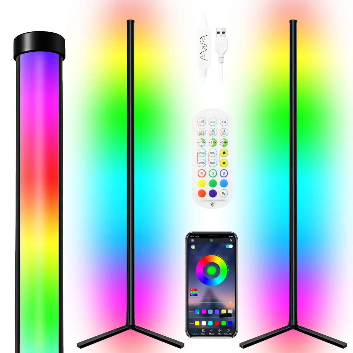 Neon 2023 Smart APP Sound Remote Control RGB Colorful Aluminum Spliceable USB Dimming LED Corner Standing Floor Light For Party