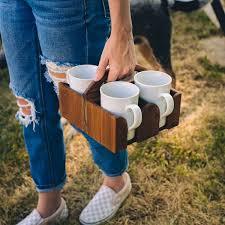 Ensemble de plateaux en bois multifonctionnels, porte-boissons en bois adapté aux moments de thé et de café - Product Image 2