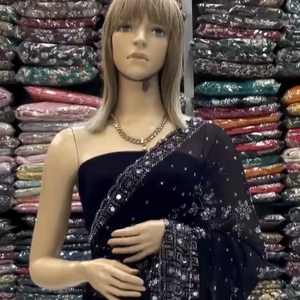 Sarees de belle conception de femmes ethniques diamant Chiroshki lourd et chaud avec véritable miroir collection de travail pour les femmes vêtements de fête - Product Image 1