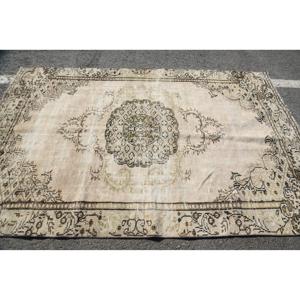 พรมวินเทจขนาดใหญ่ 5.3x8.3 ฟุต พรมลายทางสีเบจสไตล์ตุรกี - Product Image 3