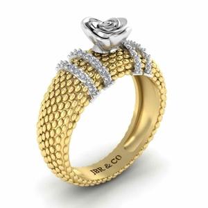 New Arrival Round Diamond Yellow Gold Two Tone 925 <b>Sterling</b> <b>Silver</b> Heartily Beads Rose <b>Engagement</b> <b>Ring</b> For Women At Cheap Price - Product Image 3