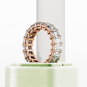 5.7 TCW Lab Grown Diamond Emerald Cut Eternity Band Bague d'éternité Bague de mariage à broches partagées Or blanc pour mariage - Product Image 2