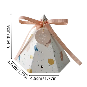 2026 Pyramid Candy <b>Box</b> Muted Pink Terrazzo Wedding Favor Triangle Chocolate <b>Box</b> Reusable Eco-Friendly Ribbon Gift Bag W/Card - Product Image 5