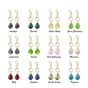 925 Sterling Silver <b>Peridot</b> Quartz Crystal Quartz Drop Dangle Bezel <b>Earrings</b> <b>Gold</b> Vermeil Hexagon Briolette Gemstone <b>Earrings</b> - Product Image 2