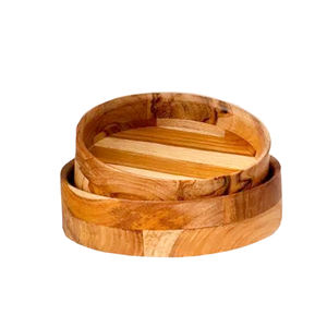 Ensemble de 2 bols ronds en bois de couleur naturelle pour table à manger à la maison de qualité supérieure pour le mariage - Product Image 1