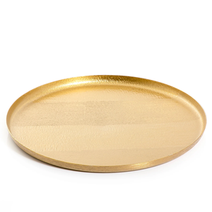 Ensemble de trois plateaux de service de nourriture de couleur marron et or, accessoires de cuisine de conception tendance en métal et en bois de bonne qualité, dessus de table - Product Image 2