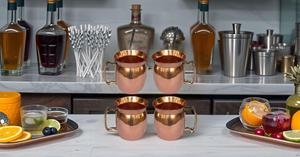 <b>Set</b> of 4 Copper <b>Mug</b> Cups with Unique Brass Handle for Healthy Drinks with Stylish Design - Product Image 4