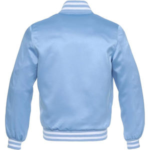 Veste universitaire unie violette en gros, veste bomber en satin pour hommes, col et poignets en tricot côtelé - Product Image 4