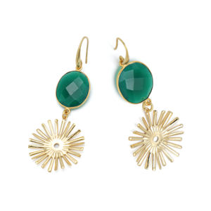 Boucles d'oreilles pendantes Dua pour femme, tendance, en onyx vert, laiton plaqué or 18 carats, bijoux élégants pour mariage - Product Image 3
