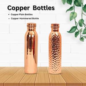 Heavy Quantity Metal Sale 950ml 100% Pure Copper <b>Water</b> <b>Bottle</b> for Drinking with Leakproof Lid Hammered Ayurvedic Copper <b>Bottle</b> - Product Image 2