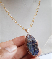 Collana con Zircone Blu Rivestito 20x25mm, Castone Piramidale in Argento Sterling 925 Rodiato, Gioiello Vintage Fatto a Mano, Regalo di Compleanno per Lei
