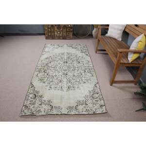 Tapis turc, tapis vintage 3,7x7,4 pieds, tapis gris en laine style sud-ouest - Product Image 3