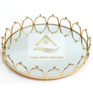 Plateau en métal enduit de poudre blanche avec grande pièce maîtresse rectangulaire plaquée or Plateau décoratif pour la maison et la cuisine - Product Image 4