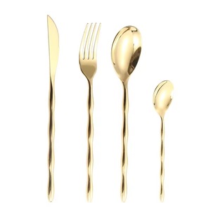 Ensemble de 4 couverts en acier inoxydable, couverts, cuillère, couteau, fourche, tissage, poignées utilisées dans la cuisine, dessus de table, prix plaqué or - Product Image 2