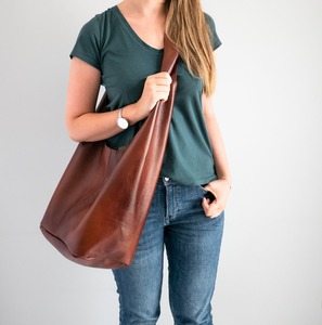 Handmade Cognac Brown <b>Leather</b> Hippie <b>Bag</b> Oversized <b>Hobo</b> Purse Large Crossbody Wide Strap LHB-0014 - Product Image 1