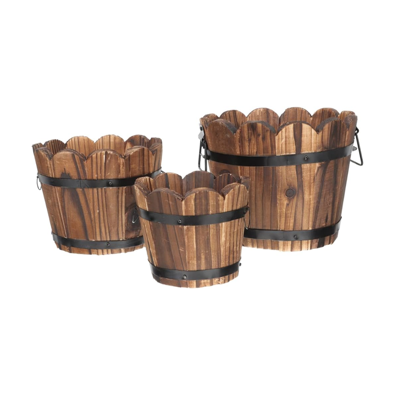 Handmade natural wooden planter bucket for