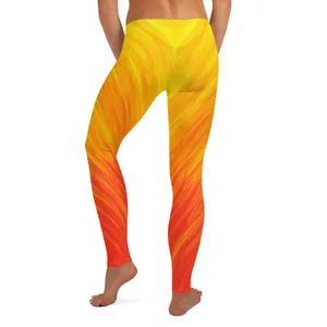 High Waist Elastic Waist Full Length Yoga <b>Leggings</b> Gradient Color Orange Yellow Heat-Transfer Printing Spandex Polyester - Product Image 5
