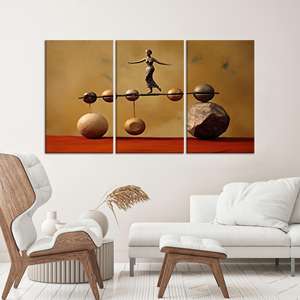 Toile imprimée Femme Élégante avec Pierre d'Équilibre : Décoration Murale Moderne, LOT DE 3 TOILES - Product Image 1