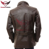 Manteau en cuir marron pour homme: cuir de vachette classique et durable, doublure matelassée en satin, ceinture ajustable, poches chaudes